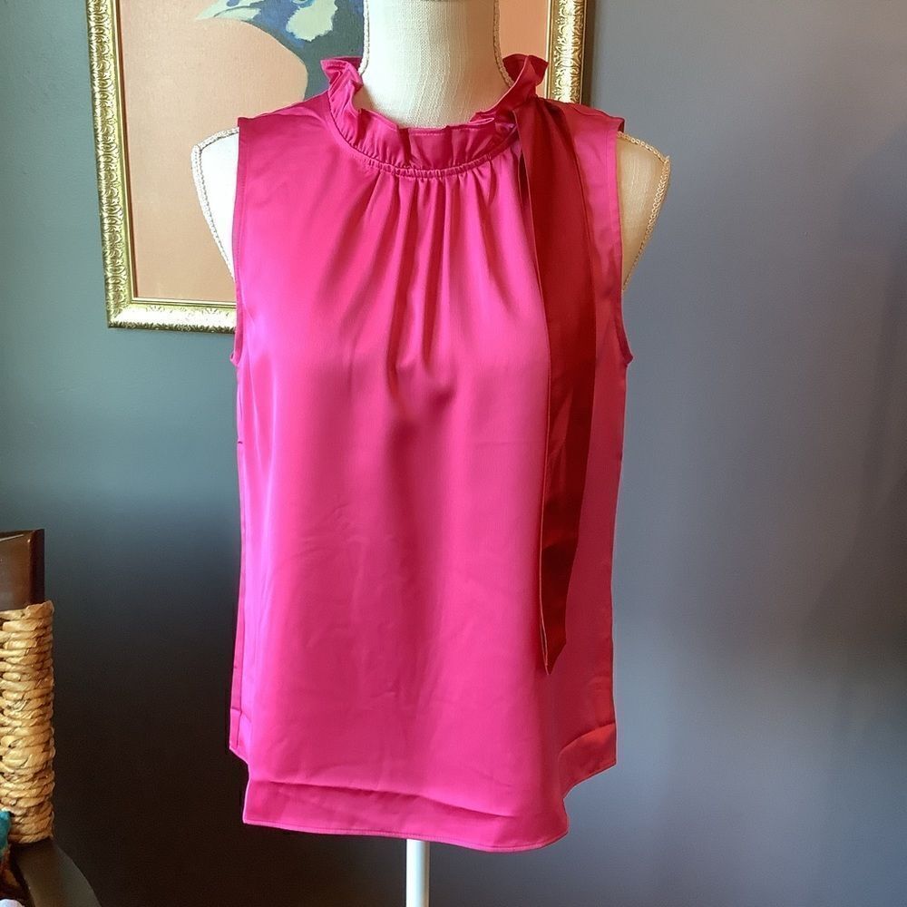 J.Crew Sleeveless Pink Blouse‎ with Red Tie ❤️